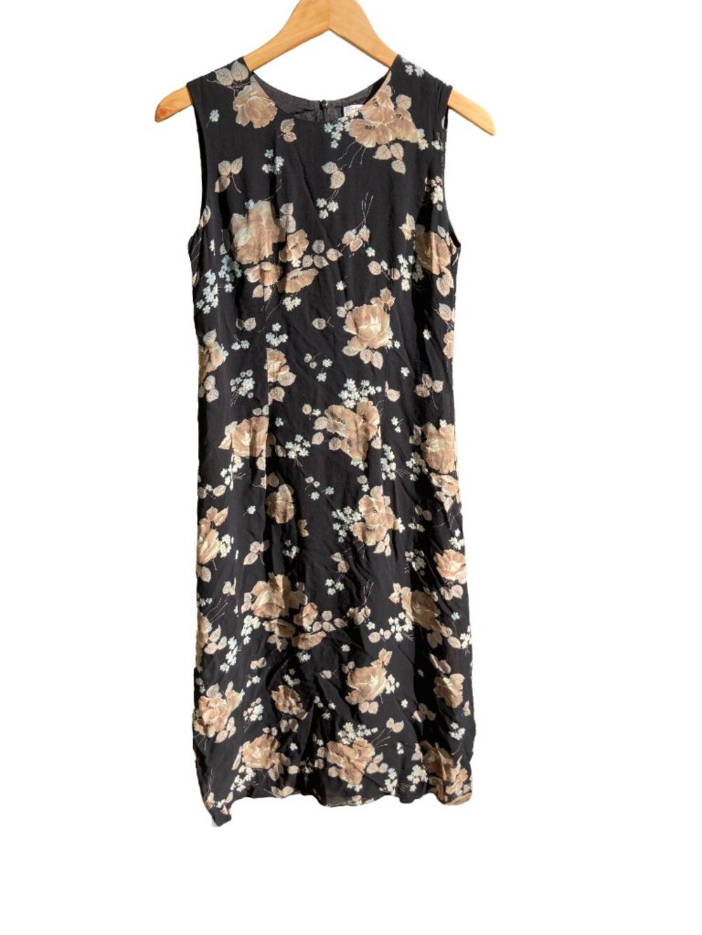 Talbots Black Floral Sheath Dress 8 • Champagne Print • Sleeveless